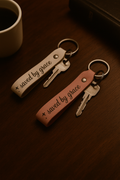 Saved by Grace leather keychain