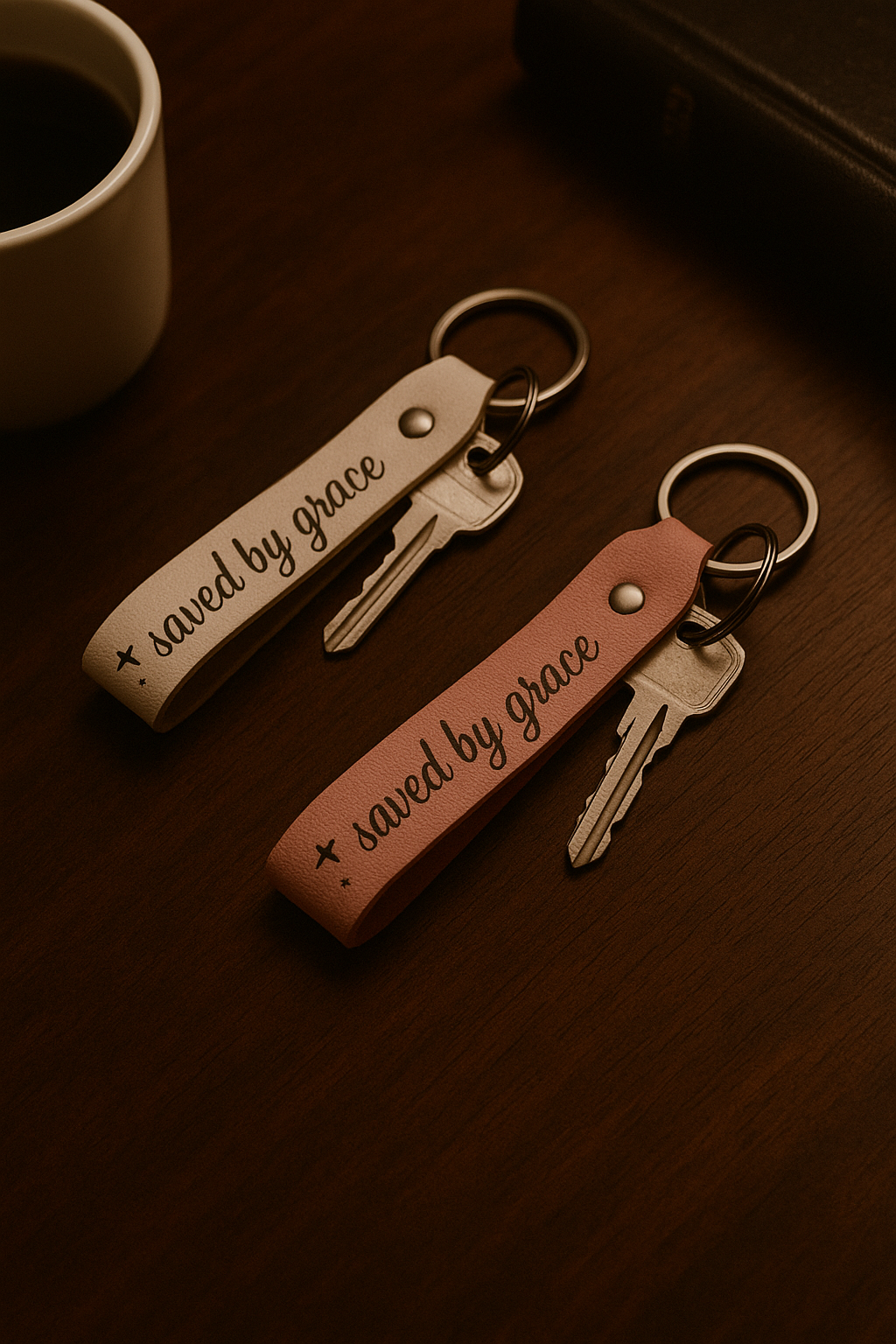 Saved by Grace leather keychain