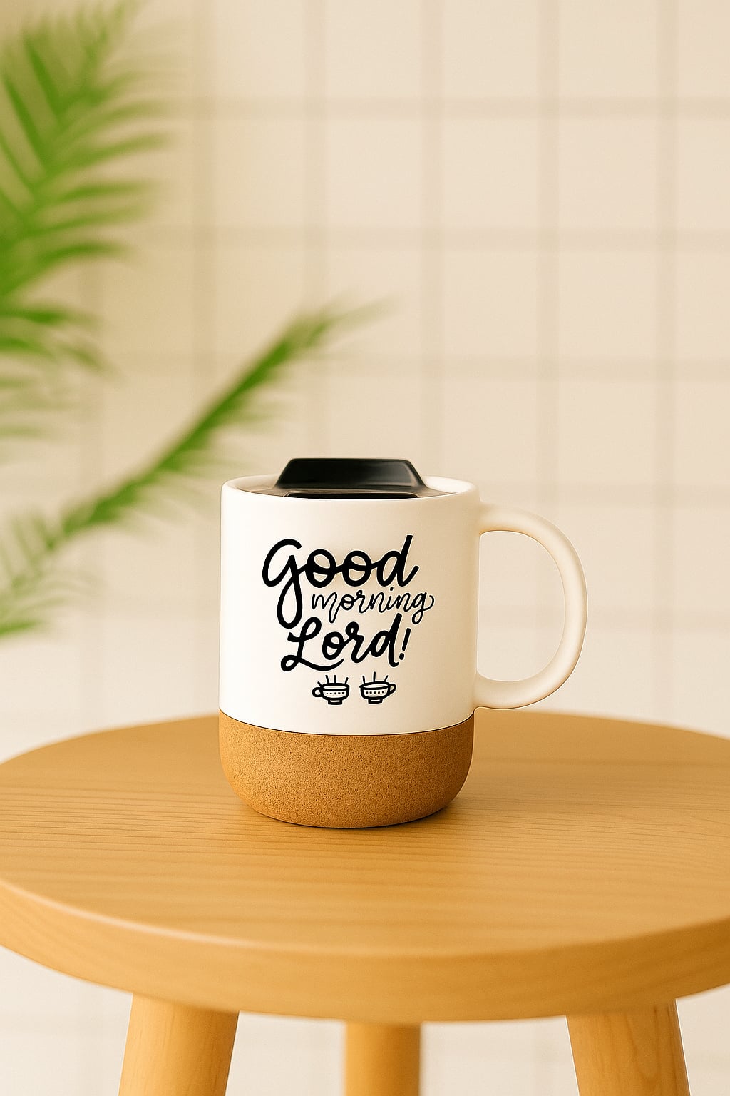 Good Morning Lord! Ceramic Mug With Lid & Cork Base