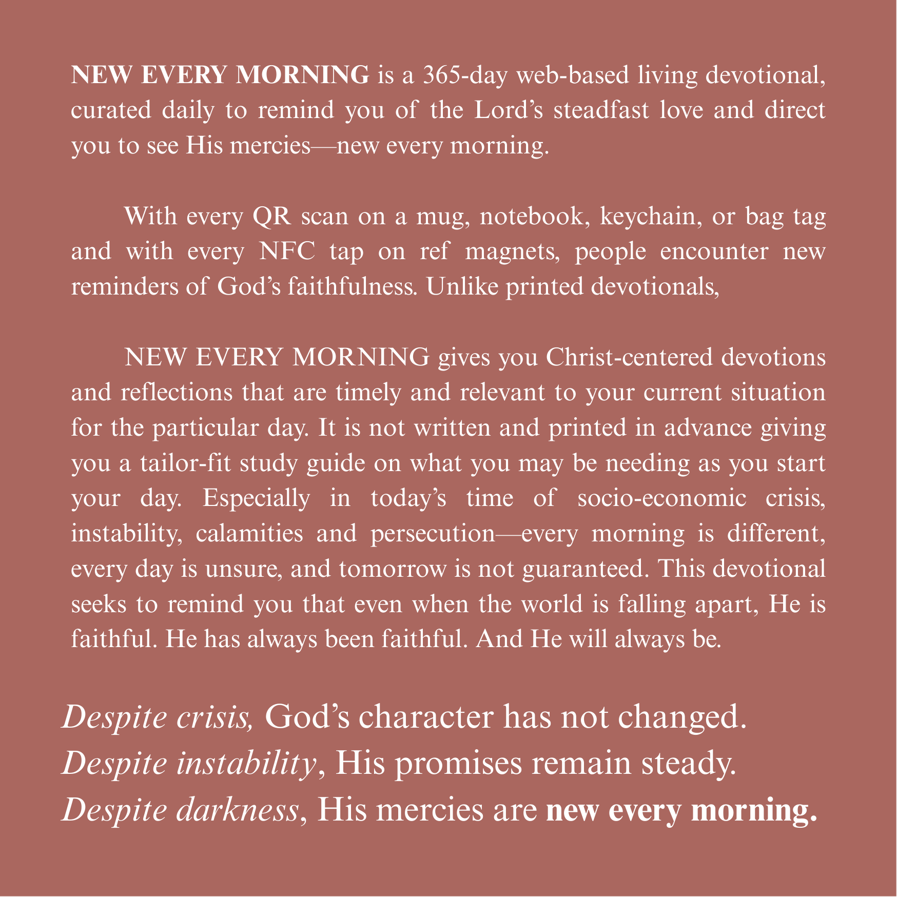 New Every Morning Devotional Mug (QR Enabled) Pink