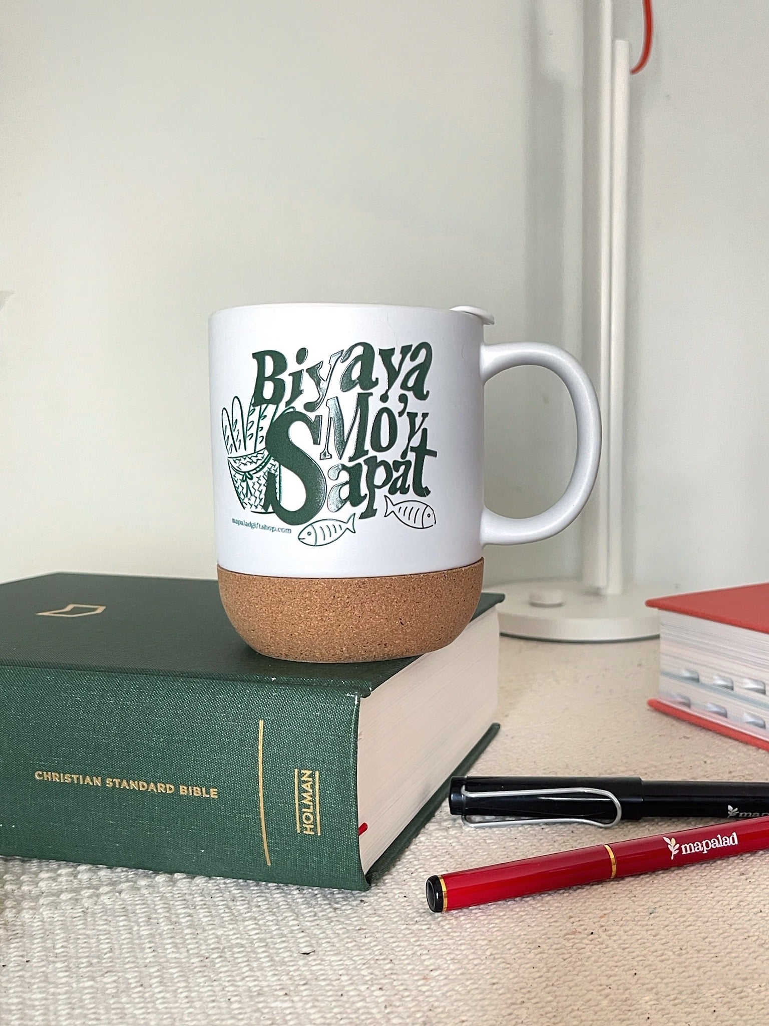 Biyaya Mo’y Sapat Ceramic Mug in Cork Base with Lid