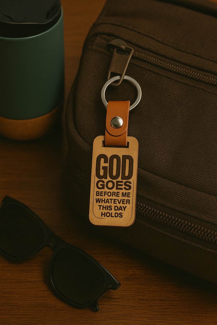 God Goes Before Me Wooden Keychain | Christian Gift – Mapalad Giftshop
