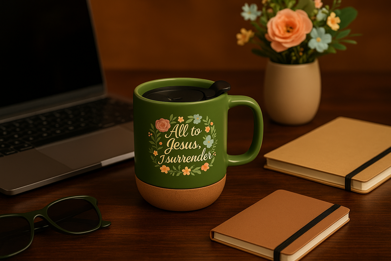 I Surrender All Ceramic Mug With Lid & Cork Base