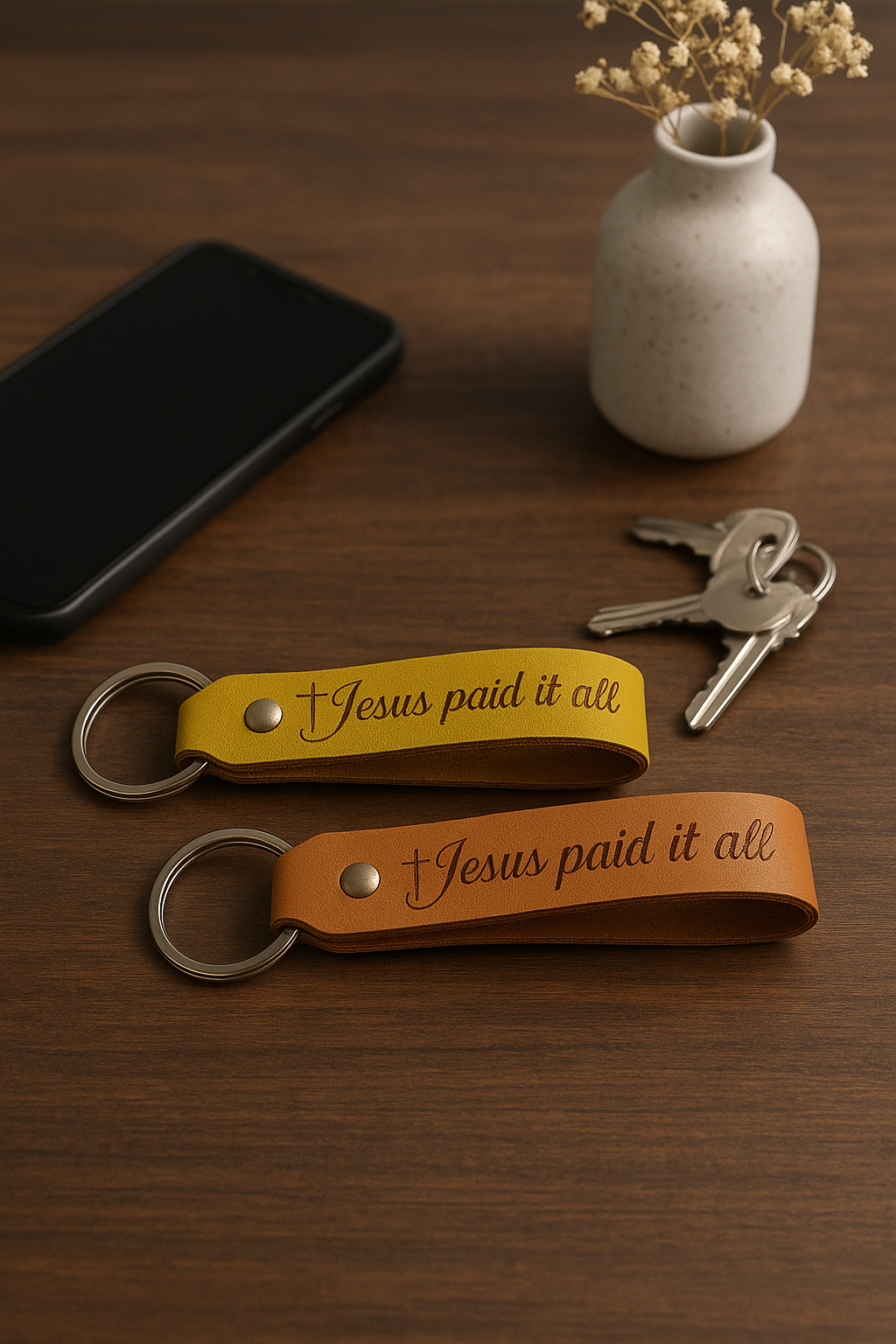 Jesus Paid It All Leather Keychain With Metal Keyring