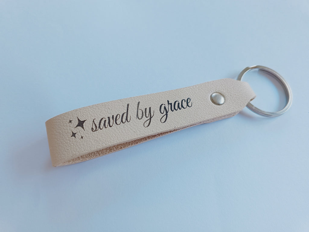Saved by Grace leather keychain